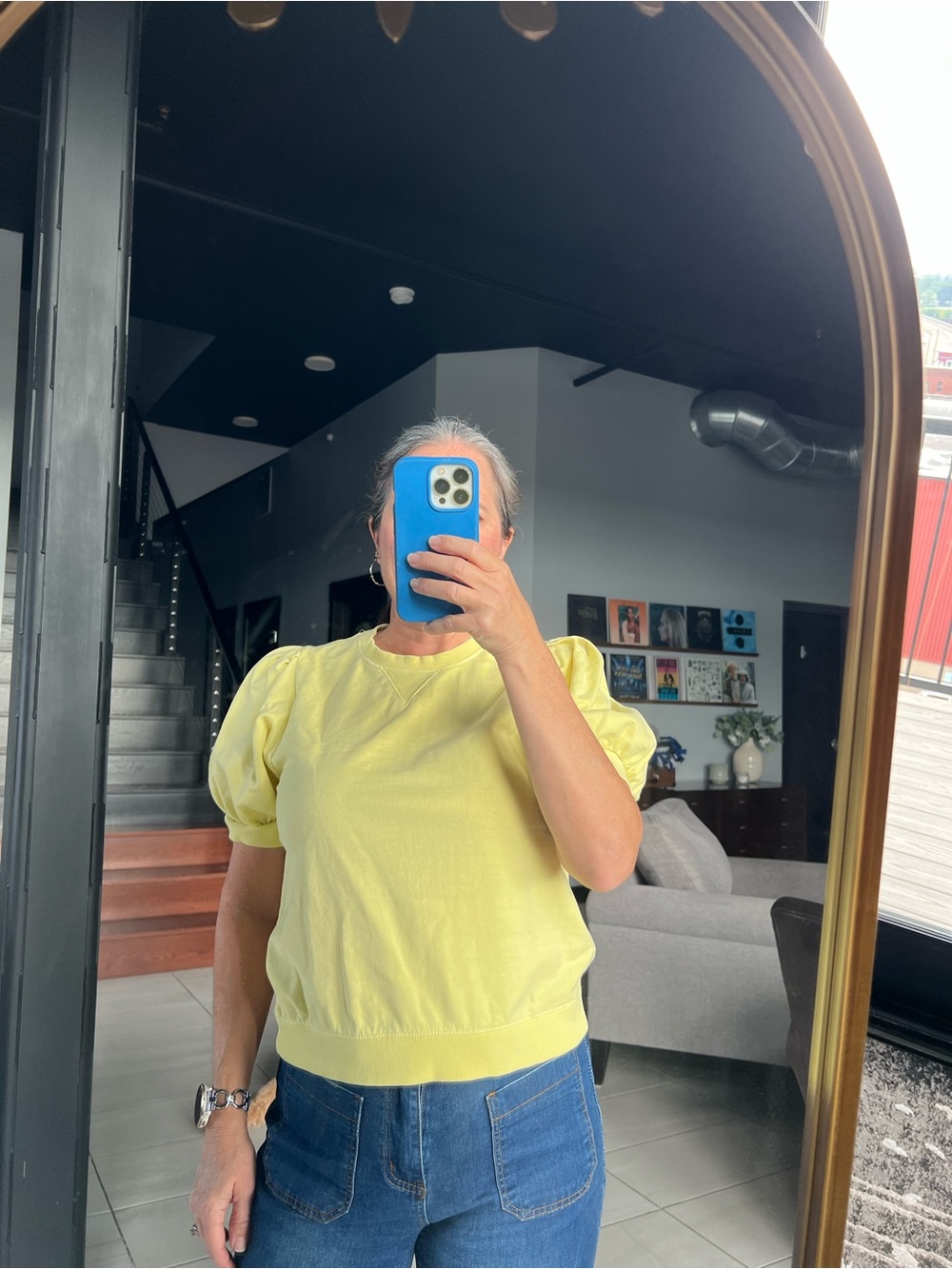 Double Zero Yellow Short Puff-Sleeve Crewneck Tee